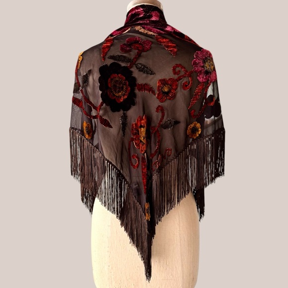 burnout velvet shawl fringe